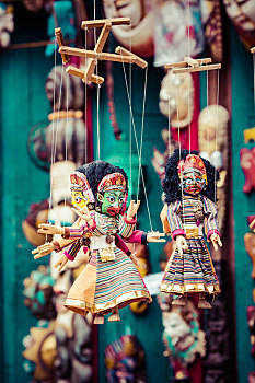 面具,娃娃,纪念品,街道,店,杜巴广场,加德满都,尼泊尔