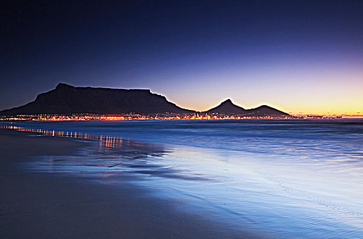 桌山,黄昏,海滩,开普敦,西海角,南非
