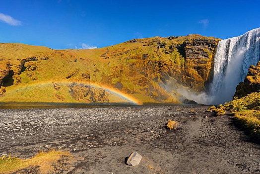 瀑布,彩虹,冰岛,热,夏天