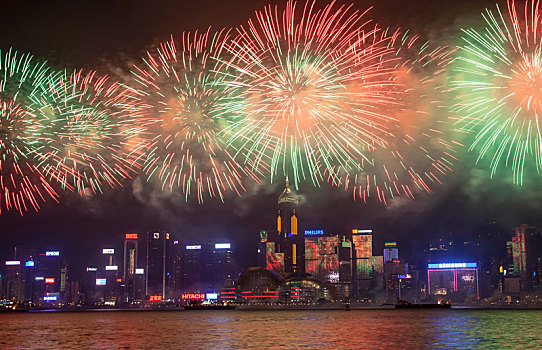 香港维多利亚港焰火美景