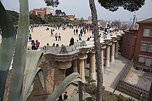 俯视,公众广场,奶奶,圆形,巴塞罗那,西班牙