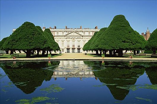 水塘,正面,宫殿,汉普顿宫,伦敦,英格兰