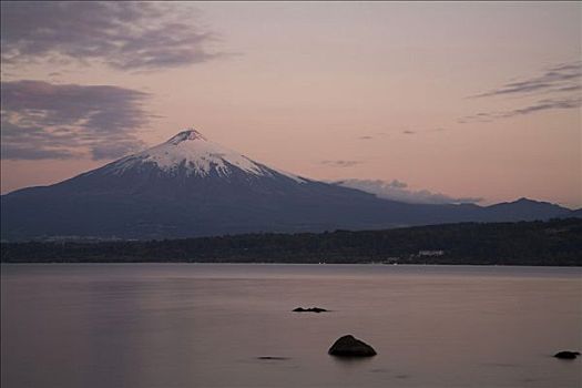 日落,火山,湖,智利,南美