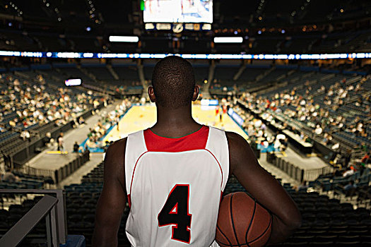 篮球手,俯视,体育场,后视图