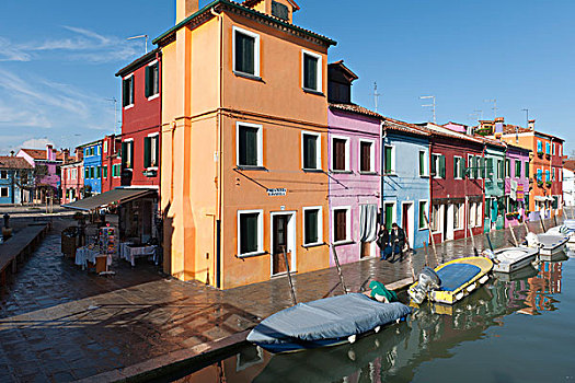 彩色,房子,船,布拉诺岛,威尼斯,意大利,南欧