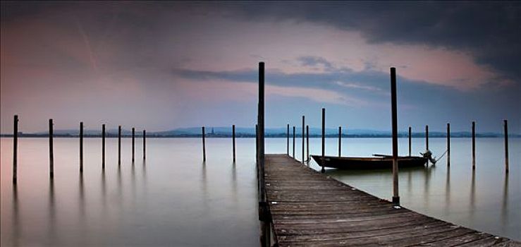 傍晚,康士坦茨湖,半岛,巴登符腾堡,德国
