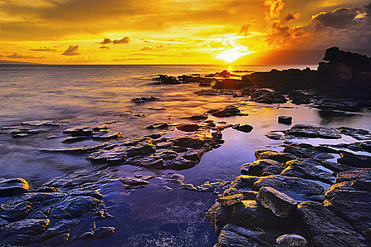 岩石构造,海洋,卡帕鲁亚湾,毛伊岛,夏威夷,美国