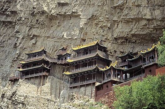 中国,悬挂,寺院,靠近,大同,山坡