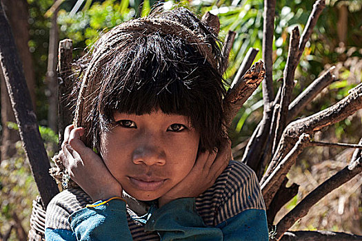 女孩,部落,木柴,头像,乡村,卡劳,掸邦,缅甸,亚洲