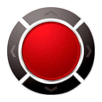 红色,电源按钮,黑色,围绕,箭头,白色背景