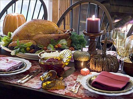 火鸡,感恩节,桌子,美国
