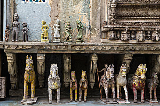 印度,拉贾斯坦邦,乌代浦尔,赤陶,马,小雕像,市中心,市场
