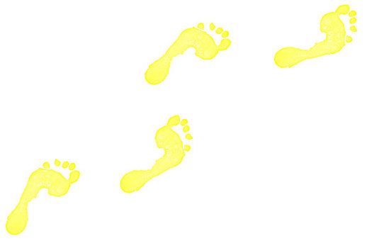四个,黄色,脚印,白色背景