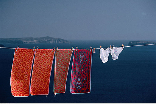 悬挂,洗衣服,圣托里尼岛,希腊