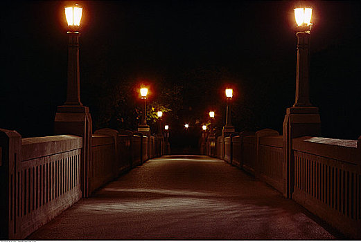 桥,夜晚,曼尼托巴,加拿大