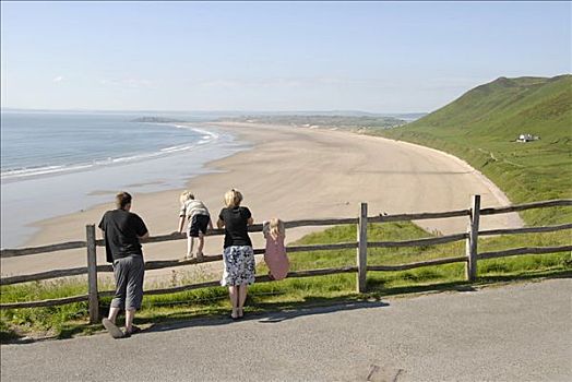 家庭,远眺,海滩,海洋,瞭望点,威尔士,英国,欧洲