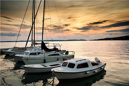 渔船,亚德里亚海,落日余晖