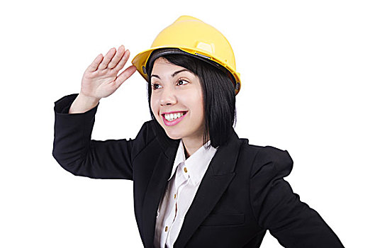 女人,建筑工人,头盔,隔绝,白色背景