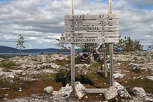 路标,途中,小路,山,国家公园,拉普兰,芬兰,欧洲
