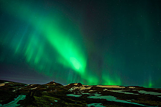 北极光,上方,山,挨着,雷克雅未克,冰岛