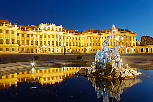 喷泉,正面,美泉宫,维也纳,奥地利,欧洲