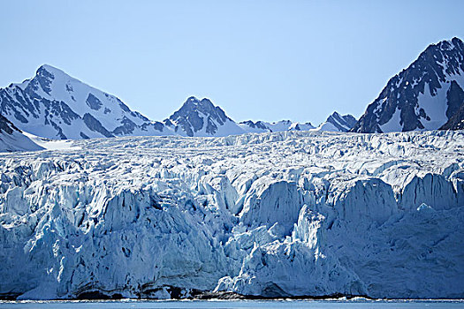 北极,斯瓦尔巴群岛,斯匹次卑尔根岛,特写,冰河,山峰