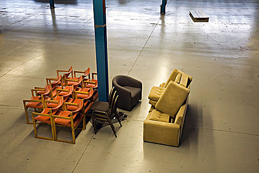 椅子,一堆,空,仓库