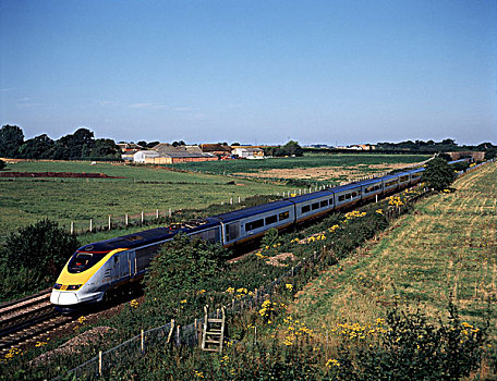 俯拍,列车,通过,风景,欧洲之星,英格兰