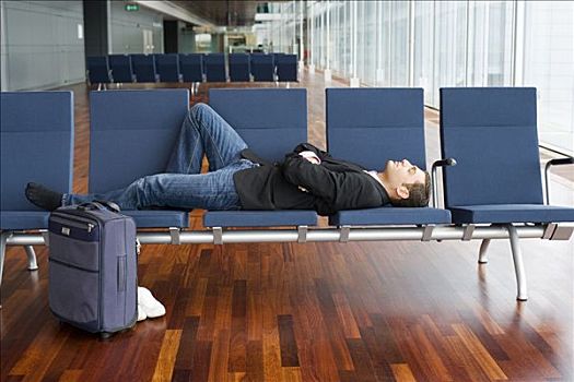 睡觉,男人,机场