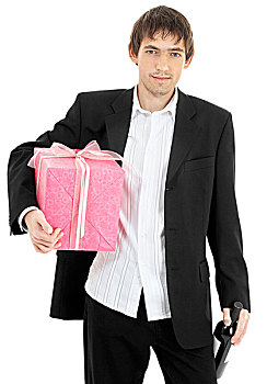 英俊,男人,粉色,包装,礼物,酒瓶