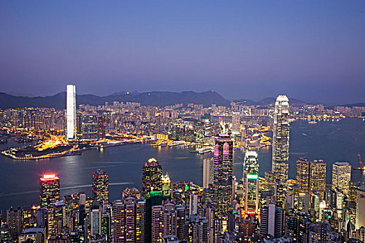 俯拍,城市,维多利亚港,香港,中国