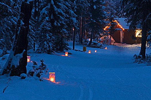 蜡烛,亮光,滑雪,小路,山,住宿,靠近,白鲑,蒙大拿,美国