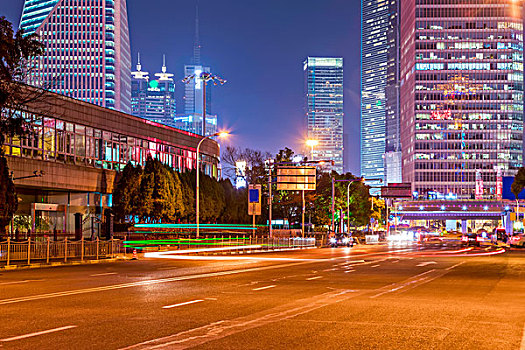 上海,建筑,风景,城市道路,夜景