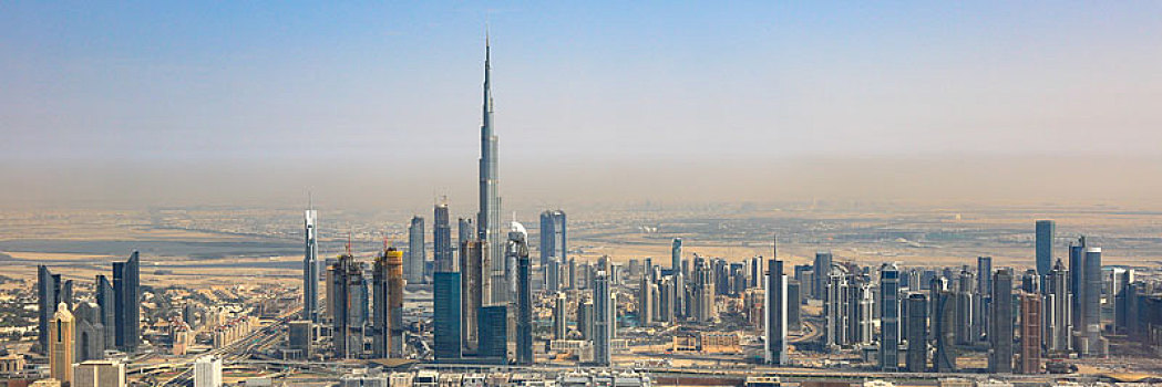 迪拜,天际线,哈利法,全景,摩天大楼,航拍