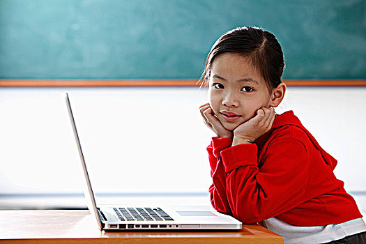 孩子,中国人,女孩,笔记本电脑