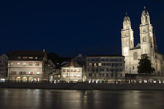 夜晚,苏黎世,瑞士