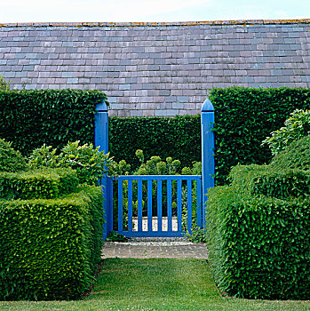蓝色,大门,水景园,绿雕塑,树篱