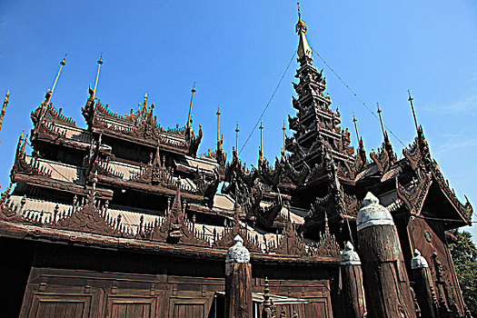 缅甸,曼德勒,木质,寺院