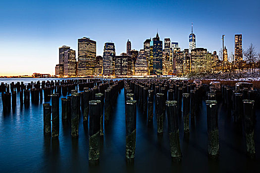 码头,布鲁克林大桥,公园,风景,东河,天际线,曼哈顿,布鲁克林,高度,纽约,美国,北美