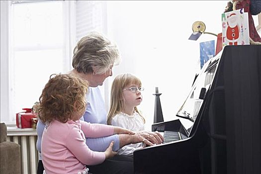 女人,玩,钢琴,孙女