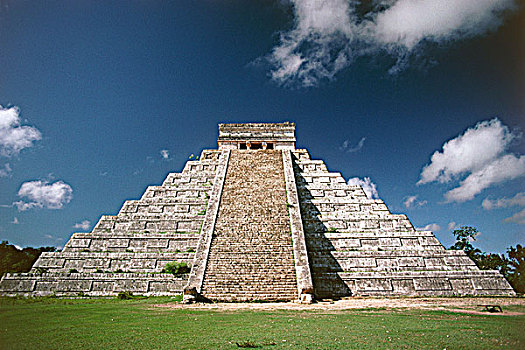 墨西哥,奇琴伊察,庙宇,楼梯,草,前景