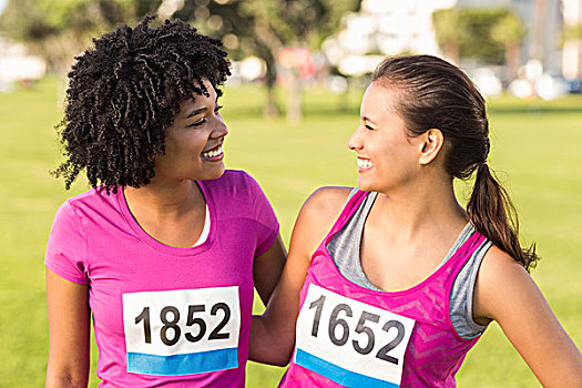 两个,微笑,跑步,支持,乳腺癌,马拉松