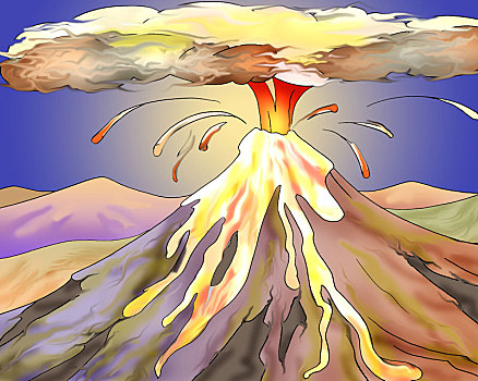 火山,喷发,热,火山岩,插画