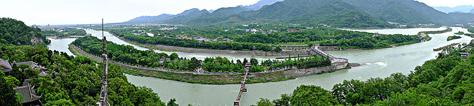 中国四川成都都江堰水利工程全景,panorama,hydraulic,engineering,dujiangyan,chengdu,sichuan,china