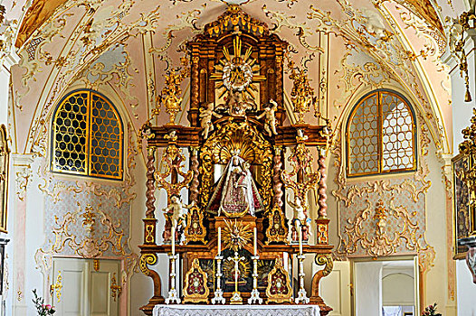 圣坛,绘画,小教堂,洛可可风格,室内,朝圣教堂,区域,上巴伐利亚,巴伐利亚,德国,欧洲