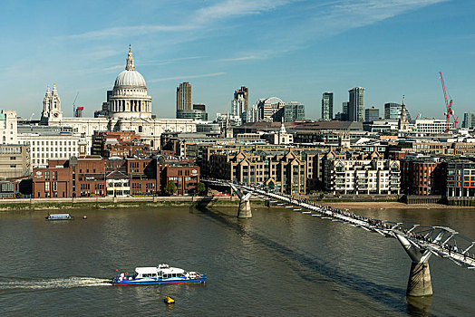伦敦,天际线,圣保罗大教堂,千禧桥,上方,泰晤士河,英格兰,英国,欧洲
