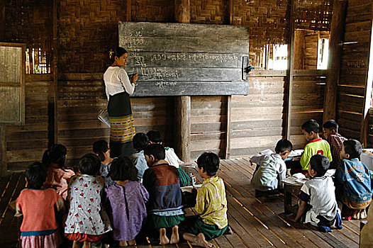 女性,教师,教,数学,孩子,坐,木地板,分数,北方,乡村,地区,缅甸,联合国儿童基金会,政府,学校,形状,健康,生活方式,艾滋病毒,艾滋病,预防,教育