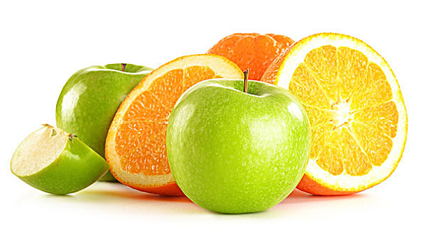 构图,苹果,橘子,隔绝,白色背景