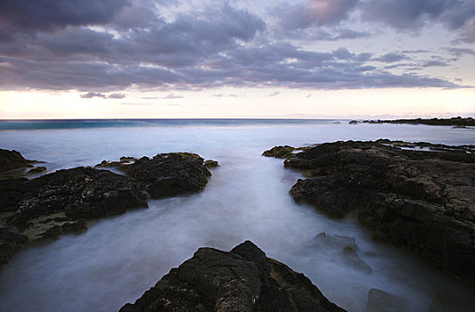 夏威夷,夏威夷大岛,科纳海岸,湾,长时间曝光,海洋,岩石,海岸线
