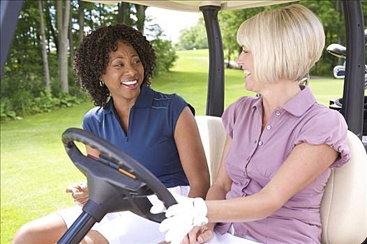 女人,坐,高尔夫球车,伯林顿,安大略省,加拿大